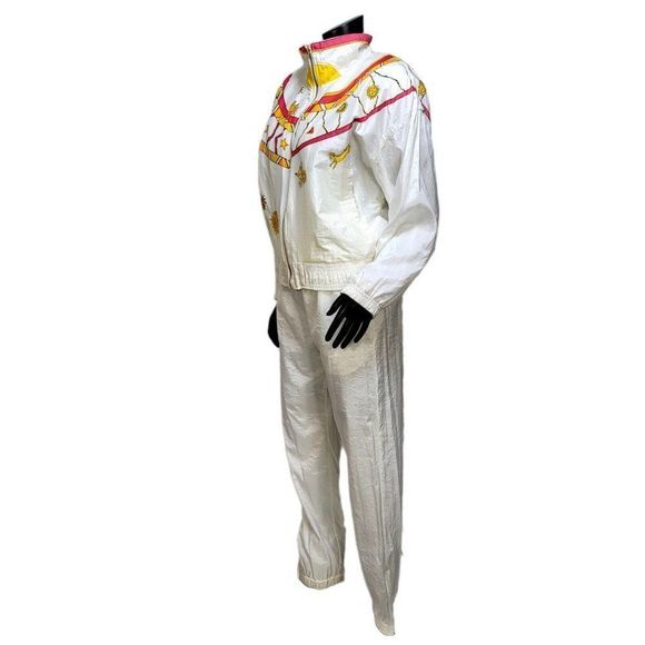 Vintage 90s Le Coq Sportif Size S Off White Zodiac Celestial Tracksuit Sun Stars - Picture 6 of 12